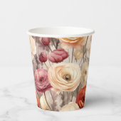 バーズガーデン風クリーム色の春の花 ブライダルシャワー 紙コップ (裏面)