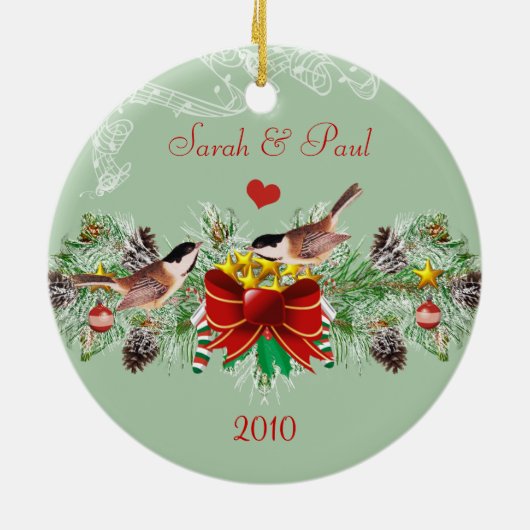 バーズガーランド&ピネコーンクリスマスフォトオーナメント セラミックオーナメント (裏面)