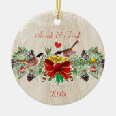 バーズガーランド&ピネコーンクリスマスフォトオーナメント セラミックオーナメント (正面)