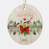 バーズガーランド&ピネコーンクリスマスフォトオーナメント セラミックオーナメント (左)