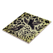 バーズグレーグリーンストーンウェアの葉の森林芸術 タイル (側面)