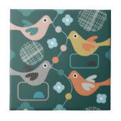 バーズフラワーズレトロモダンミッドセンチュリーパターン タイル (正面)