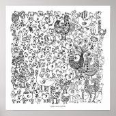 バーズブラック&ホワイトスケッチアートプリント ポスター (正面)