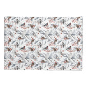 バーズホワイトグレーシルバーブランチ赤いベリー自然 枕カバー (裏面)