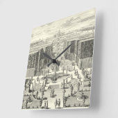 バーセイルズの庭の噴水の油絵 スクエア壁時計 (傾斜)