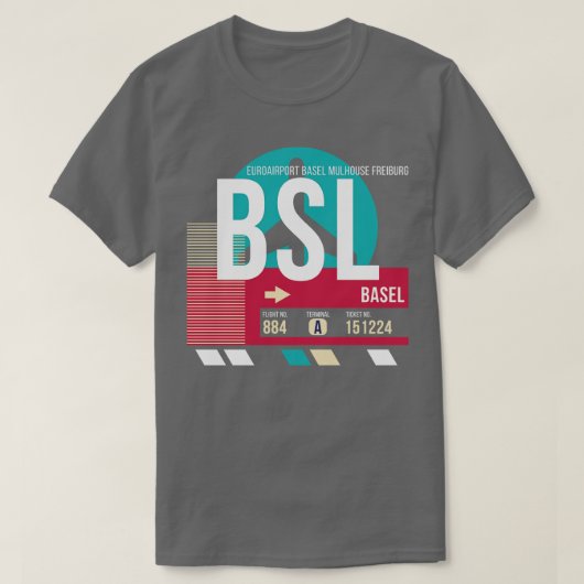 バーゼルスイスBSL空港コード手荷物ラベル Tシャツ (デザイン正面)