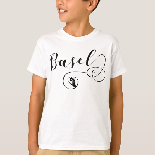 バーゼル国旗のハート、スイス Tシャツ (正面)