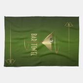 バータオルグリーンと金ゴールドカクテルグラス キッチンタオル (横)