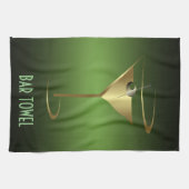 バータオルグリーンと金ゴールドカクテルグラス キッチンタオル (横)