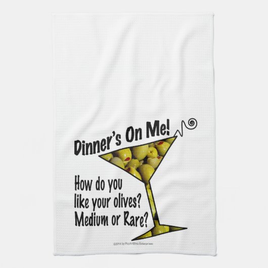 バータオルズディナー！オリーブ？中かレアか キッチンタオル (縦)