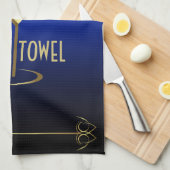バータオルブルーと金ゴールドカクテルグラス キッチンタオル (四つ折り)