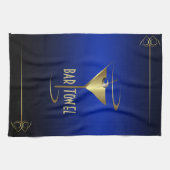 バータオルブルーと金ゴールドカクテルグラス キッチンタオル (横)