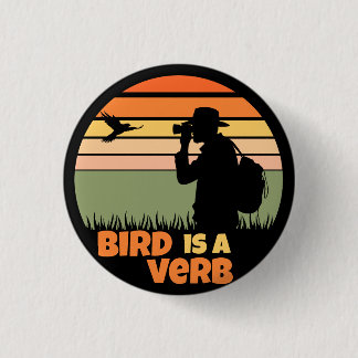 バーダーバードウォッチングバードレトロサンセットおもしろい 缶バッジ