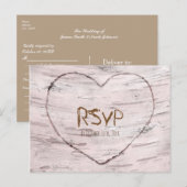 バーチツリー＆ハート ラスティック ウェディング RSVP インビテーションポストカード (正面/裏面)