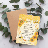 バーチャルかわいいビーグリッターひまわり赤ちゃんシャワー 招待状