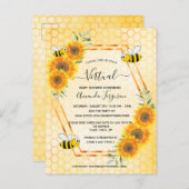 バーチャルかわいいミツバチひまわり赤ちゃんシャワー招待 ポストカード (正面/裏面)