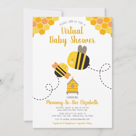 バーチャルかわいい甘いかわいいママへビー赤ちゃんシャワー 招待状 (正面)