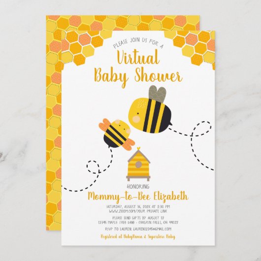 バーチャルかわいい甘いかわいいママへビー赤ちゃんシャワー 招待状 (正面/裏面)