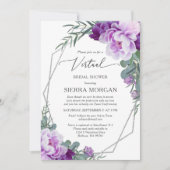 バーチャルエレガントシルバーパープルフローラブライダルシャワー 招待状 (正面)