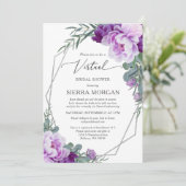 バーチャルエレガントシルバーパープルフローラブライダルシャワー 招待状 (スタンド正面)