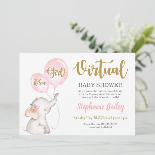 バーチャルエレファントベビーシャワーガール 招待状 (スタンド正面)
