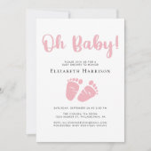 バーチャルオンラインオプションピンク付きベビーガールシャワー 招待状 (正面)