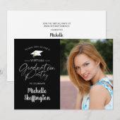 バーチャルオンライン卒業パーティー スクリプト フォト ブラック 招待状 (正面/裏面)