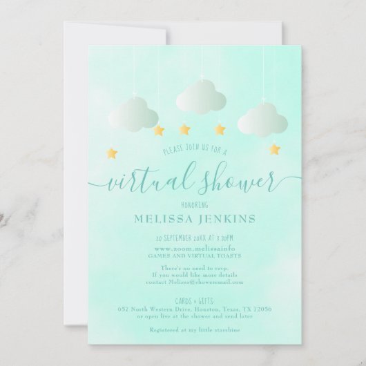 バーチャルオンライン長距離ニュートラルベビーシャワー 招待状 (正面)