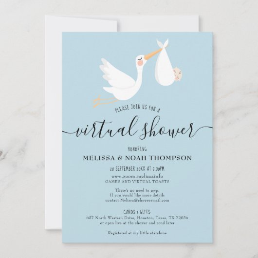 バーチャルオンライン長距離ベイビーシャワー スプリンクラー 招待状 (正面)