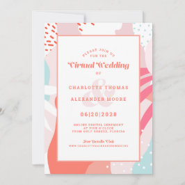 バーチャルオンライン | モダンコーラル幾何学抽象 招待状