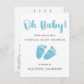 バーチャルオーベイビーブルーベビー足男の赤ちゃんシャワー インビテーションポストカード (正面/裏面)