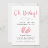 バーチャルオーベビーガールシャワーピンクベビー足シンプル 招待状 (正面)