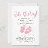 バーチャルオーベビーガールシャワーピンク足 招待状 (正面)