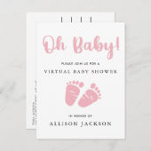 バーチャルオーベビーピンクベビー足ガールベビーシャワー インビテーションポストカード (正面/裏面)