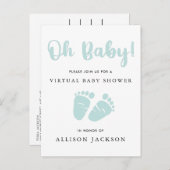 バーチャルオーベビーミントグリーンベビー足ベビーシャワー インビテーションポストカード (正面/裏面)