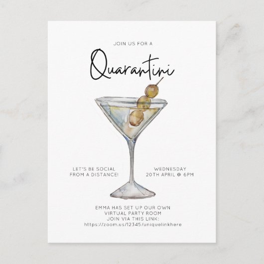 バーチャルカクテルパーティークアティニソーシャル距離 ポストカード (正面)
