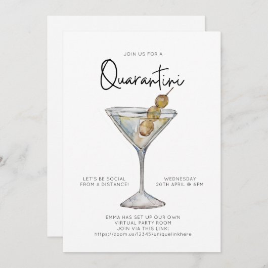 バーチャルカクテルパーティークアティニソーシャル距離 招待状 (正面/裏面)