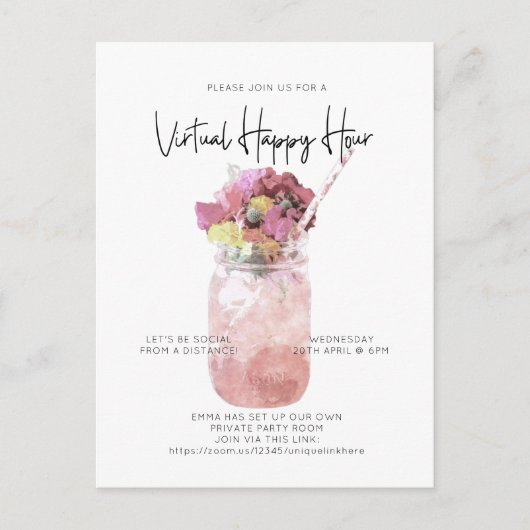 バーチャルカクテルパーティー ソーシャルディスタンス ハッピーアワー ポストカード (正面)