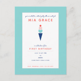 バーチャルキッズバースデーアイスクリームモダンパーティーアクア ポストカード