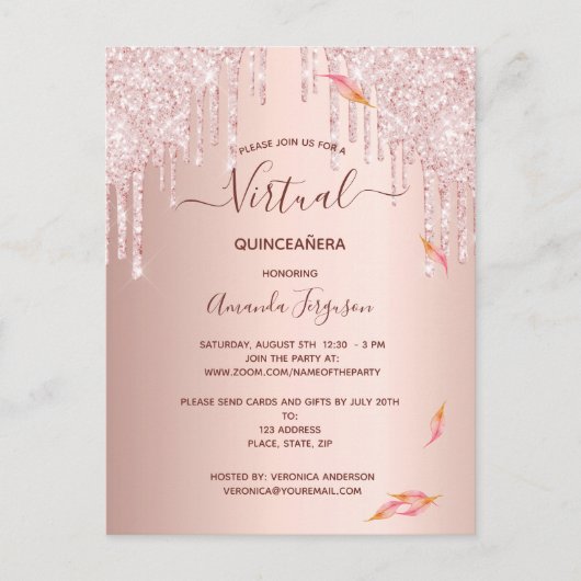 バーチャルキンセアニェラバラ金ゴールドグリッター招待 ポストカード (正面)