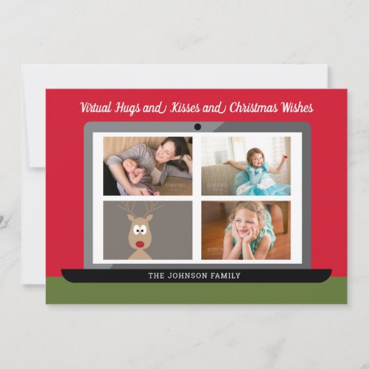 バーチャルクリスマスの願い – 3フォトミーティング シーズンカード (正面)