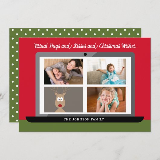 バーチャルクリスマスの願い – 3フォトミーティング シーズンカード (正面/裏面)