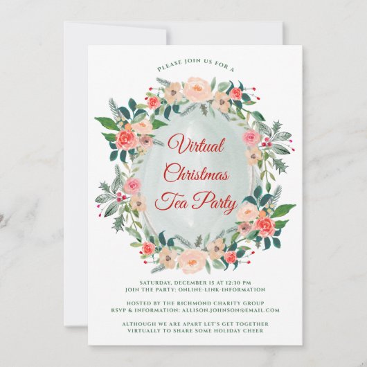 バーチャルクリスマスティーパーティー冬の花模様 招待状 (正面)
