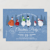 バーチャルクリスマスパーティーの雪だるまスケート松の木 招待状 (正面/裏面)