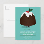 バーチャルクリスマスパーティープリンティール（緑がかった色）白い漫画 インビテーションポストカード (正面/裏面)