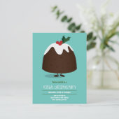 バーチャルクリスマスパーティープリンティール（緑がかった色）白い漫画 インビテーションポストカード (スタンド正面)