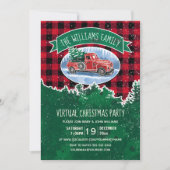 バーチャルクリスマスパーティーヴィンテージトラックレッドプレイド 招待状 (正面)