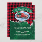 バーチャルクリスマスパーティーヴィンテージトラックレッドプレイド 招待状 (正面/裏面)