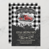 バーチャルクリスマスパーティーヴィンテージレッドトラックプレイド 招待状 (正面/裏面)