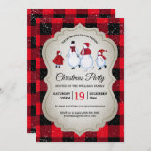 バーチャルクリスマスパーティー雪だるまレッドバッファロープレイド 招待状 (正面/裏面)